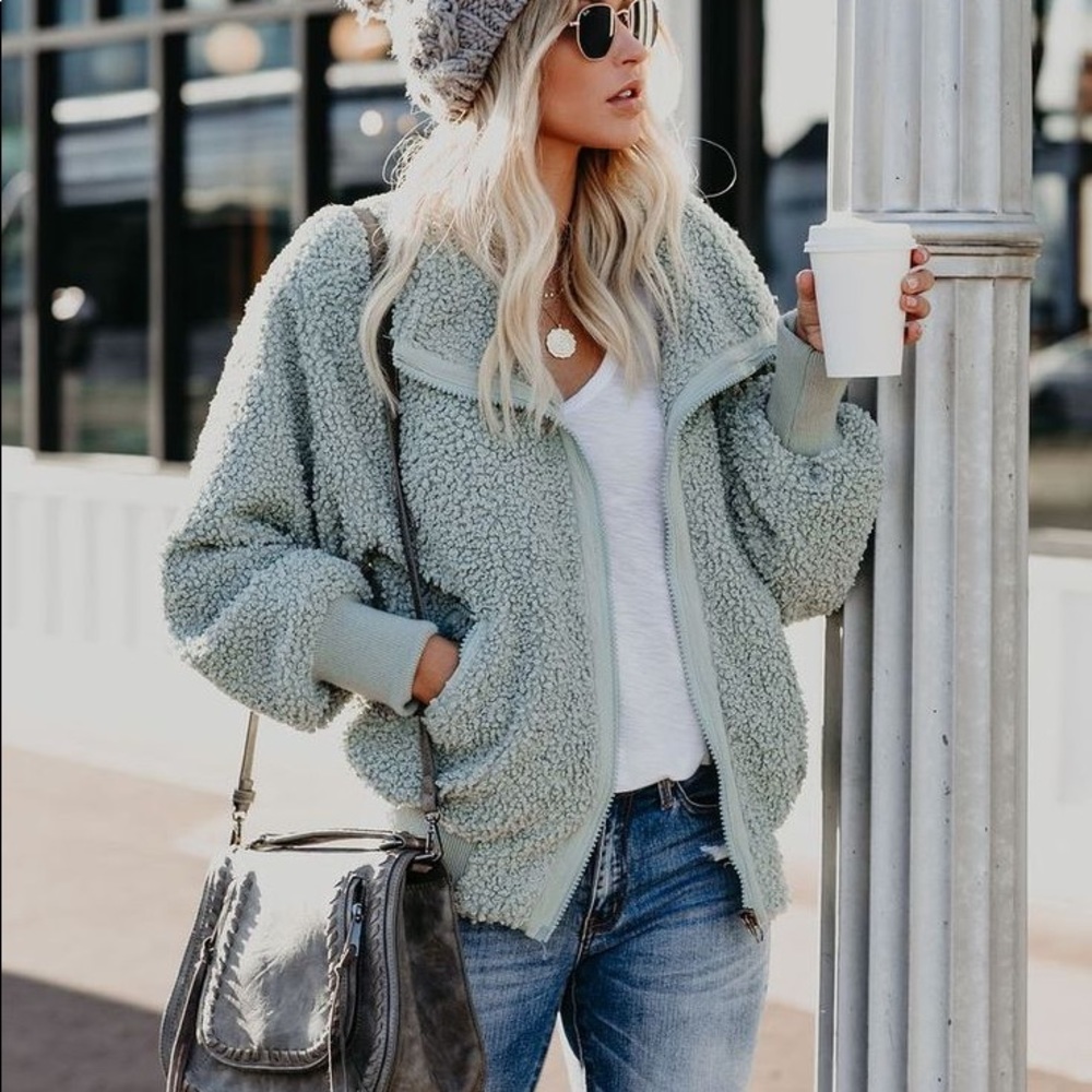 Vici Sage Green Teddy Bomber Jacket